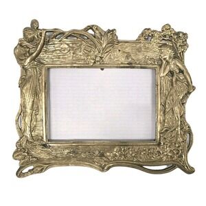 ANTIQUE ORIGINAL LARGE PICTURE FRAME MIRROR ART NEOVEAU GOLD LEAF OVER CAST IRON